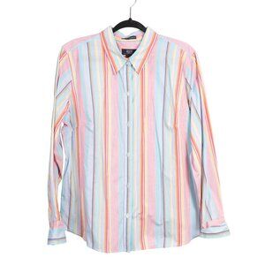 Crazy Horse Liz Claiborne Striped Button-Up Shirt 16 Womens Poplin Long Sleeve